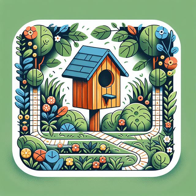 strategically placed birdhouse in garden