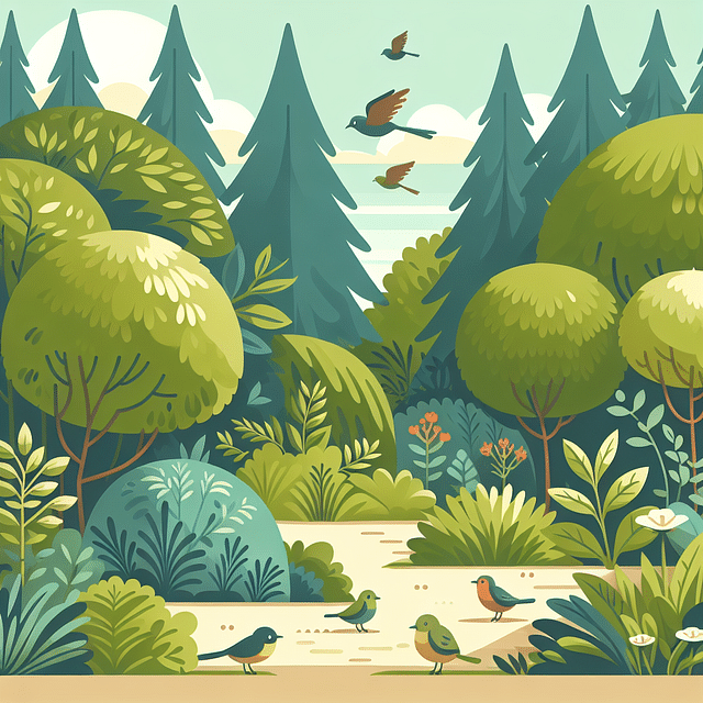 garden with dense shrubs and trees for bird shelter