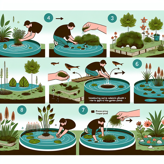 native aquatic plants being added to a garden pond