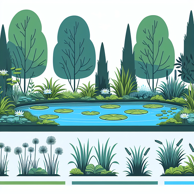 a sketch of a natural-looking garden pond with varying depths