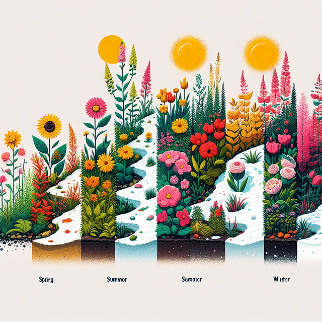 seasonal succession of flowering plants in a garden