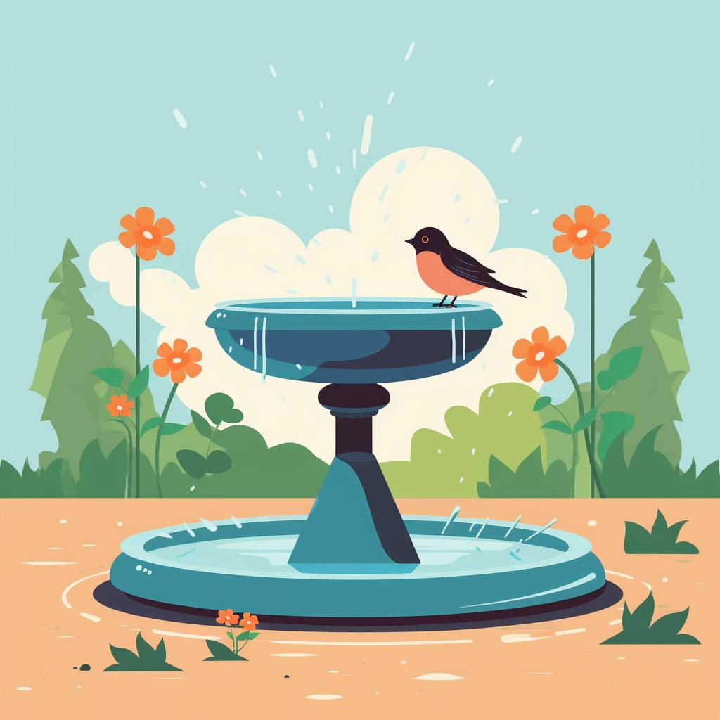 A DIY bird bath filled with water and placed in a garden.