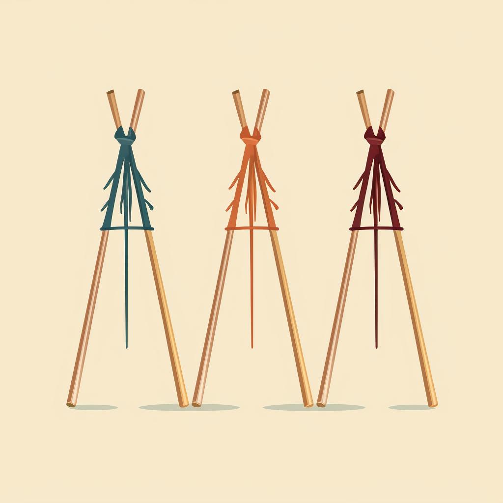 Three sticks arranged in a tripod and secured with twine.