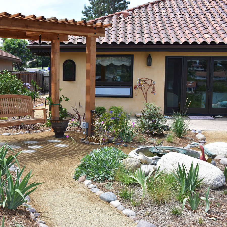 Well-designed backyard bird sanctuary with bird feeders, water sources, and shelters