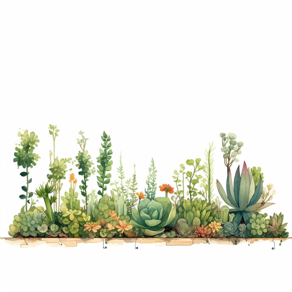 A garden sketch showing a mix of plant heights