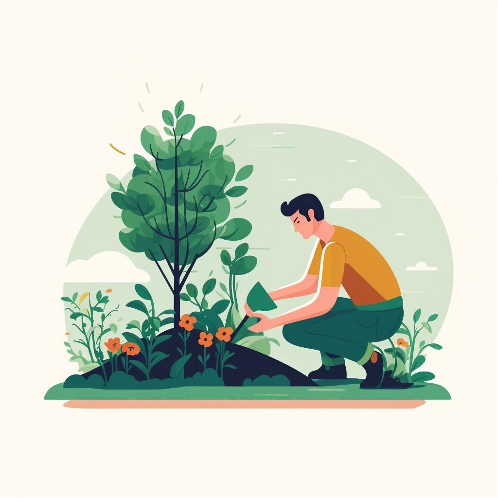 A person planting a shrub in a garden.