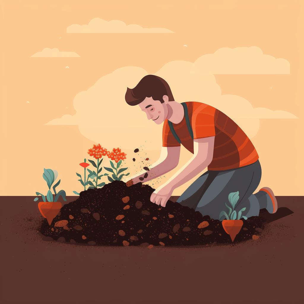 A person preparing the soil in a garden bed