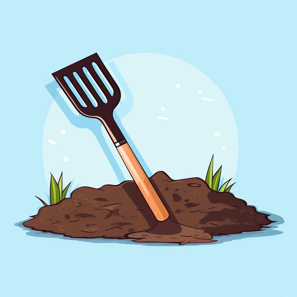 A garden fork tilling the soil