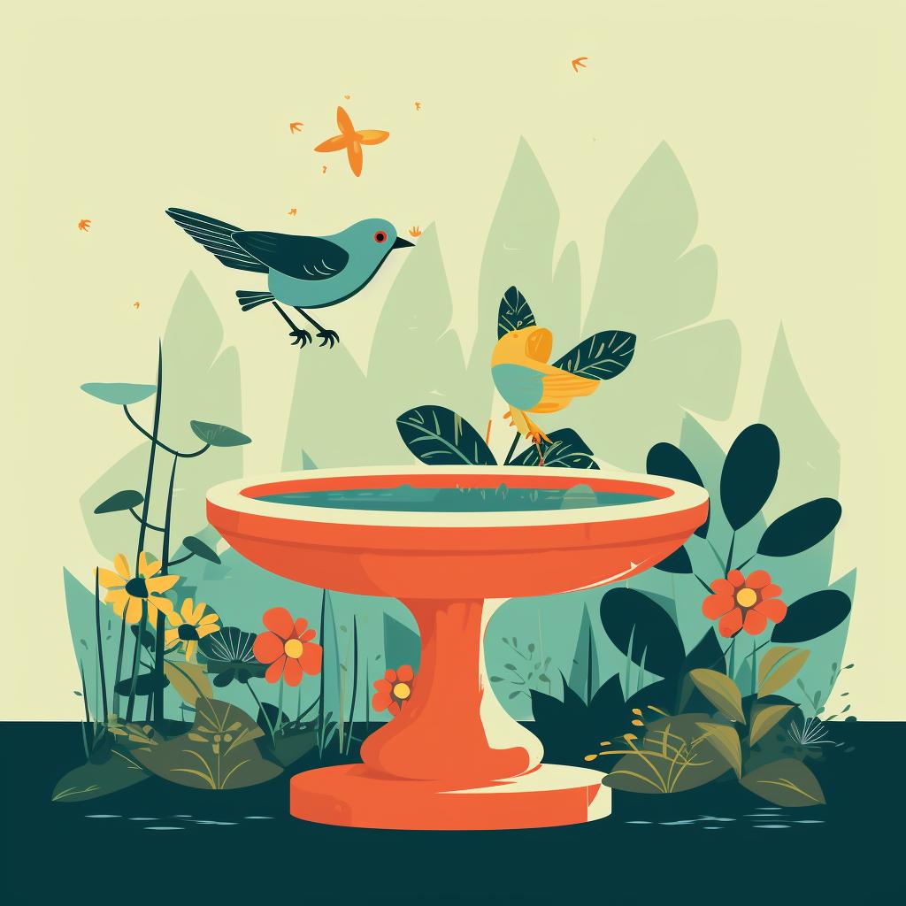 A birdbath in a garden