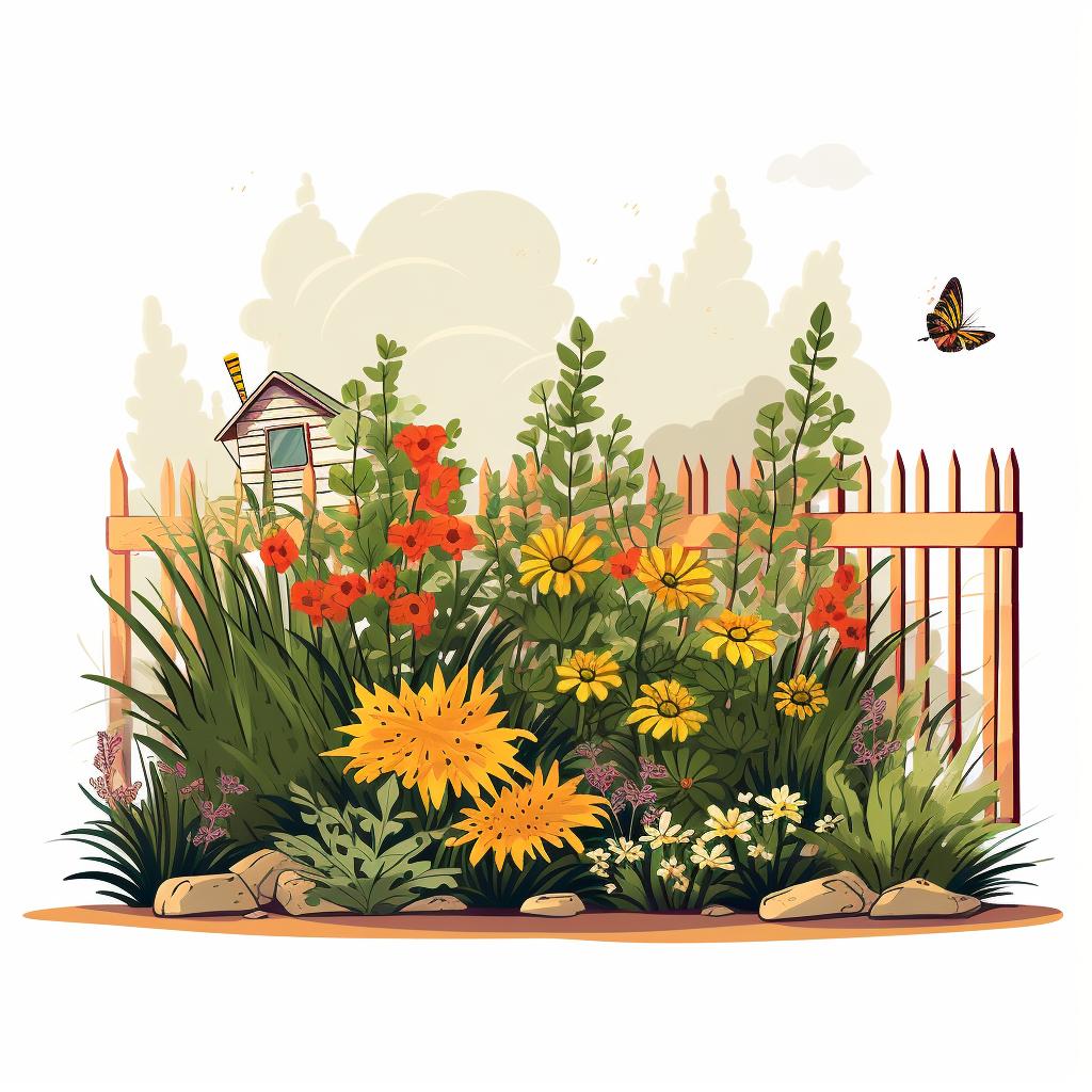 A well-maintained pollinator garden with mulch around the plants