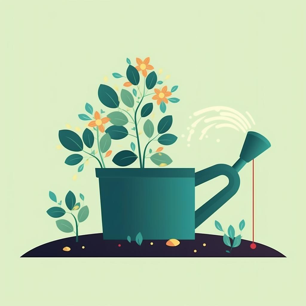 A watering can being used to water a newly planted shrub.