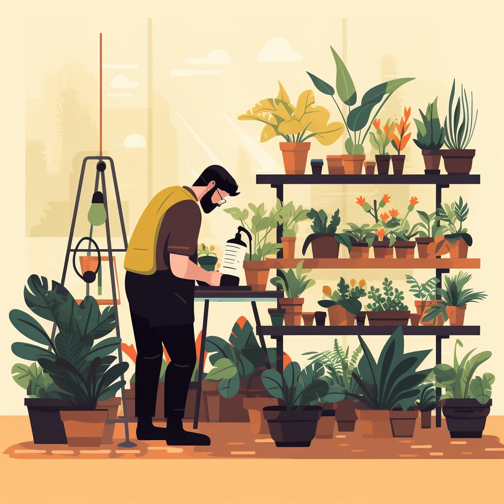 A gardener choosing plants in a nursery