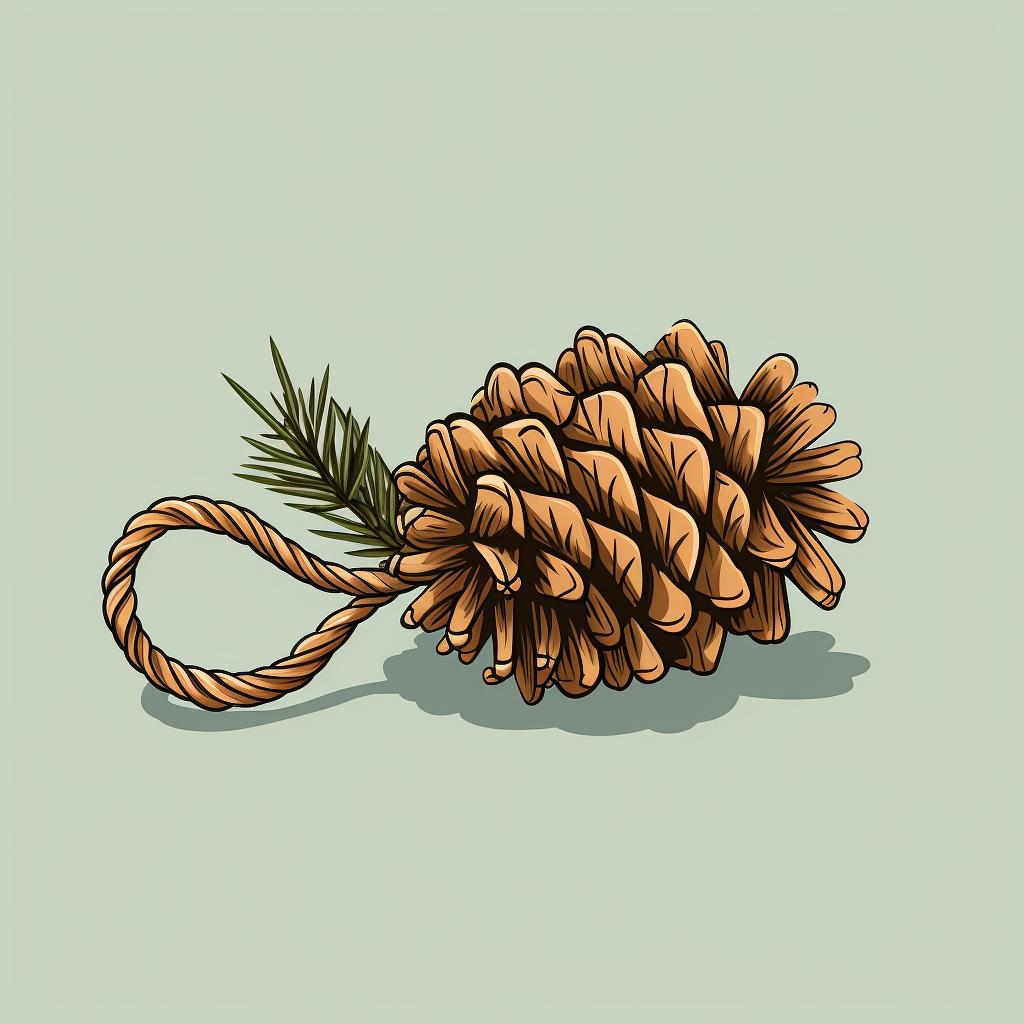 String tied around top of pinecone