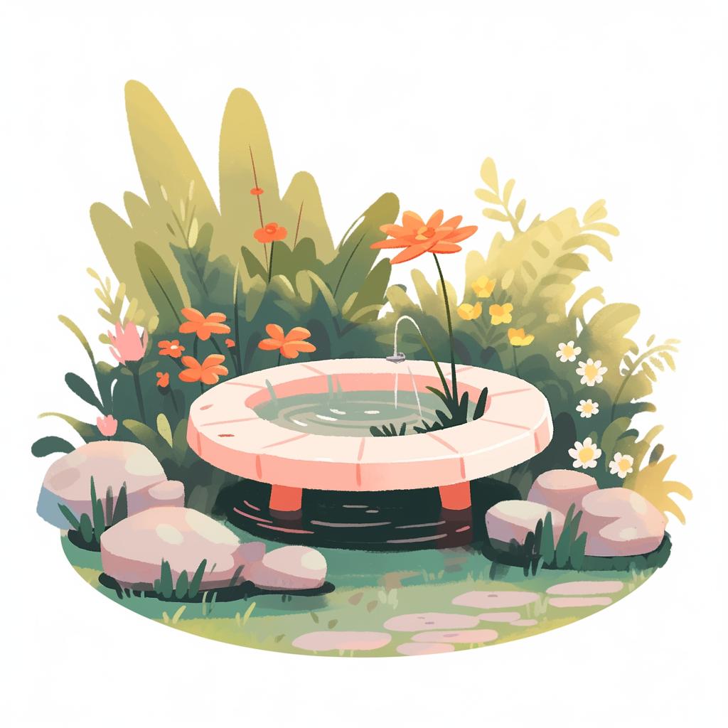 Garden with a birdbath or small pond
